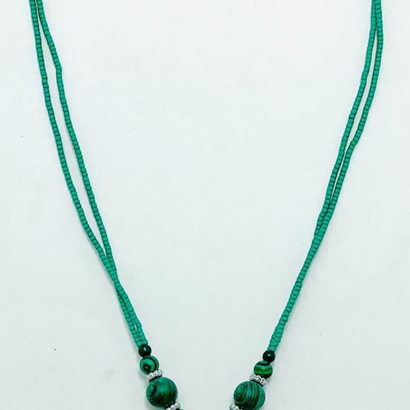 Turquoise Beaded Pendant Necklace, Ethnic Tribal Light Weight Necklace, Chunky - Picture 2 of 9